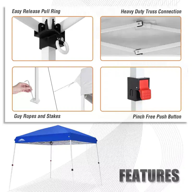 EAGLE PEAK 10x10ft Slant Leg Pop Up Canopy Tent,10x10 Base 8x8 Top