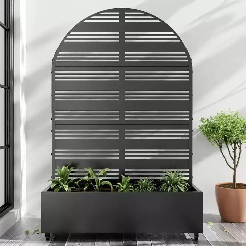 PexFix 72 in. H x 47 in. W Black Metal Arch Wall Planter Box with Trellis for Climbing Plants