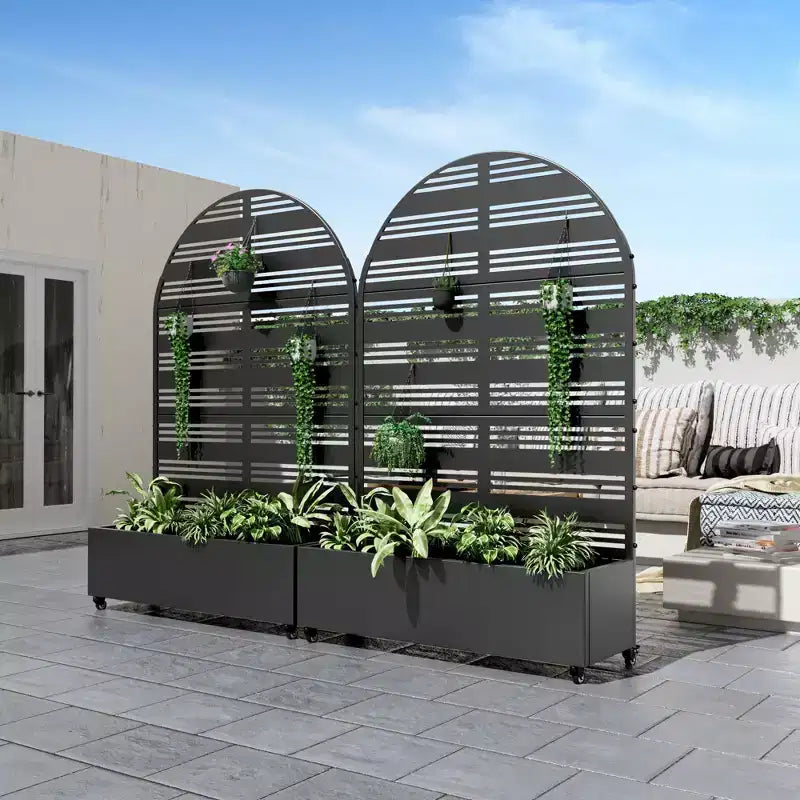 PexFix 72 in. H x 47 in. W Black Metal Arch Wall Planter Box with Trellis for Climbing Plants
