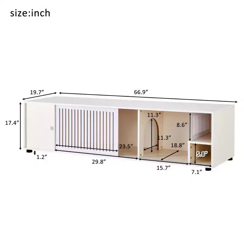 Cat TV Stand Litter Box TV Console with Storage Cabinet & Removable Sliding Door, Cream White-ModernLuxe