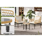 3-Piece Outdoor Bistro Set, PE Rattan Patio Furniture with Tempered Glass Table & 2 Chairs - Boho Style