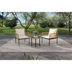 3-Piece Outdoor Bistro Set, PE Rattan Patio Furniture with Tempered Glass Table & 2 Chairs - Boho Style
