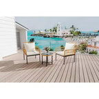 3-Piece Outdoor Bistro Set, PE Rattan Patio Furniture with Tempered Glass Table & 2 Chairs - Boho Style