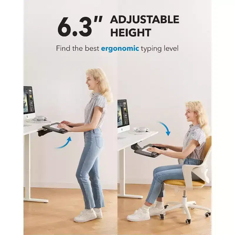 HUANUO Under Desk Keyboard Tray, 360 adjustable and ergonomic, slides out for easy access, 25W x 9.84D, ideal for home or office