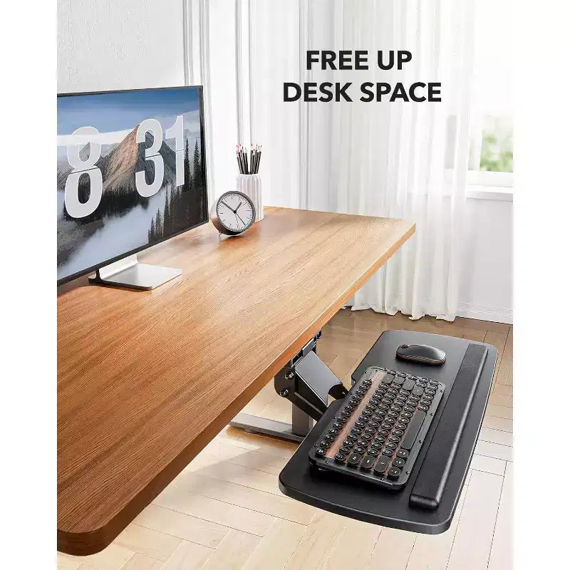 HUANUO Under Desk Keyboard Tray, 360 adjustable and ergonomic, slides out for easy access, 25W x 9.84D, ideal for home or office