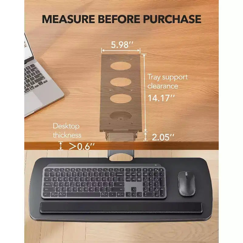 HUANUO Under Desk Keyboard Tray, 360 adjustable and ergonomic, slides out for easy access, 25W x 9.84D, ideal for home or office