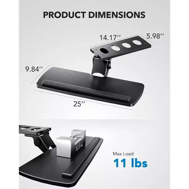 HUANUO Under Desk Keyboard Tray, 360 adjustable and ergonomic, slides out for easy access, 25W x 9.84D, ideal for home or office
