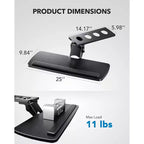 HUANUO Under Desk Keyboard Tray, 360 adjustable and ergonomic, slides out for easy access, 25W x 9.84D, ideal for home or office