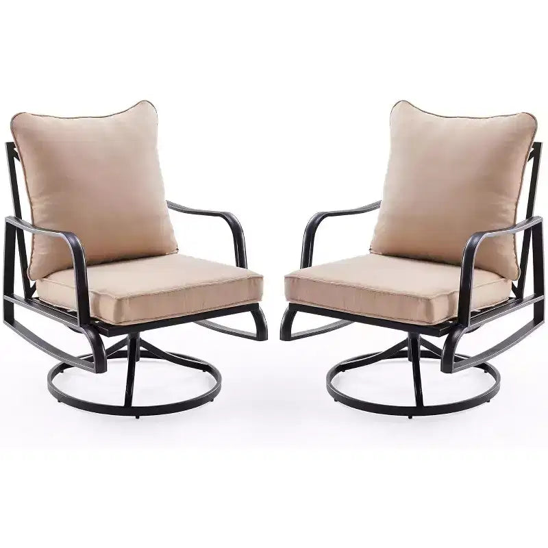 Compact 2-Piece Patio Furniture Set - Outdoor Swivel and Rocking Chairs with 4 Thick Cushions, Stylish Metal Bistro Set