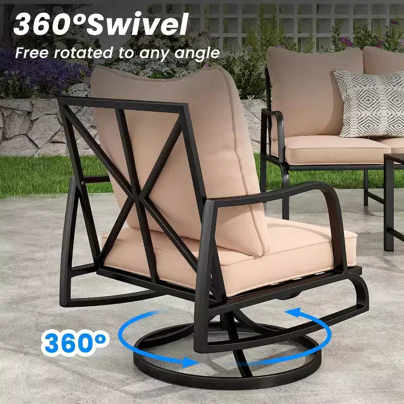 Compact 2-Piece Patio Furniture Set - Outdoor Swivel and Rocking Chairs with 4 Thick Cushions, Stylish Metal Bistro Set
