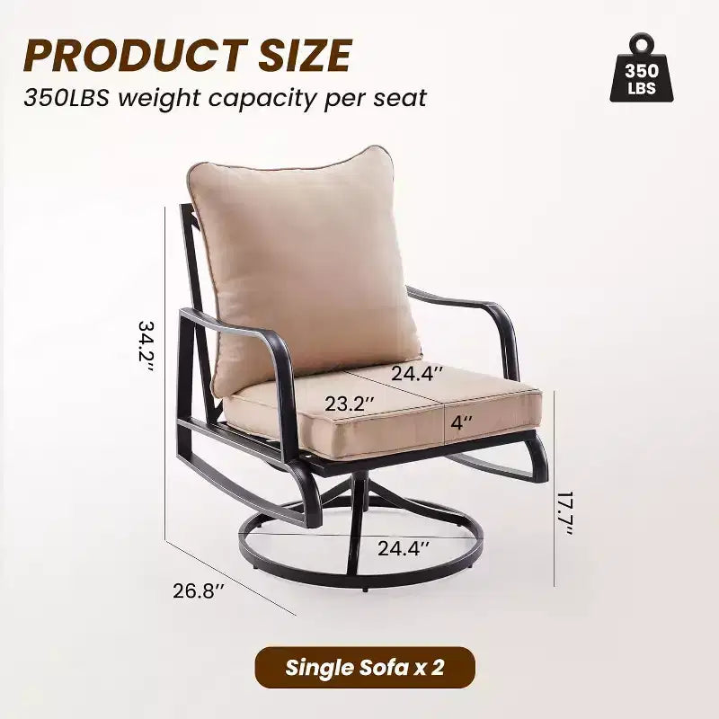 Compact 2-Piece Patio Furniture Set - Outdoor Swivel and Rocking Chairs with 4 Thick Cushions, Stylish Metal Bistro Set