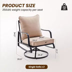 Compact 2-Piece Patio Furniture Set - Outdoor Swivel and Rocking Chairs with 4 Thick Cushions, Stylish Metal Bistro Set