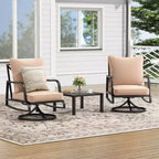 3-Piece Small Patio Furniture Set - Outdoor Bistro Set with 2 Swivel Chairs and a Small Side Table, Complete with 4 Thick Cushions