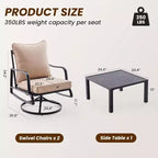 3-Piece Small Patio Furniture Set - Outdoor Bistro Set with 2 Swivel Chairs and a Small Side Table, Complete with 4 Thick Cushions