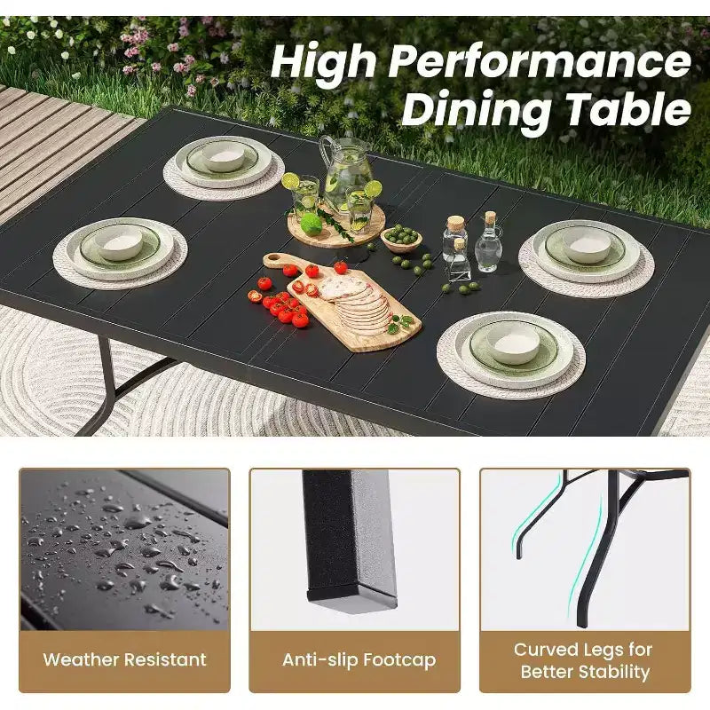 Durable 60x35'' Rectangle Outdoor Dining Table with 1.57'' Umbrella Hole - Weather-Resistant Metal Furniture for Patio, Garden, Backyard, and Poolside