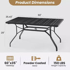 Durable 60x35'' Rectangle Outdoor Dining Table with 1.57'' Umbrella Hole - Weather-Resistant Metal Furniture for Patio, Garden, Backyard, and Poolside