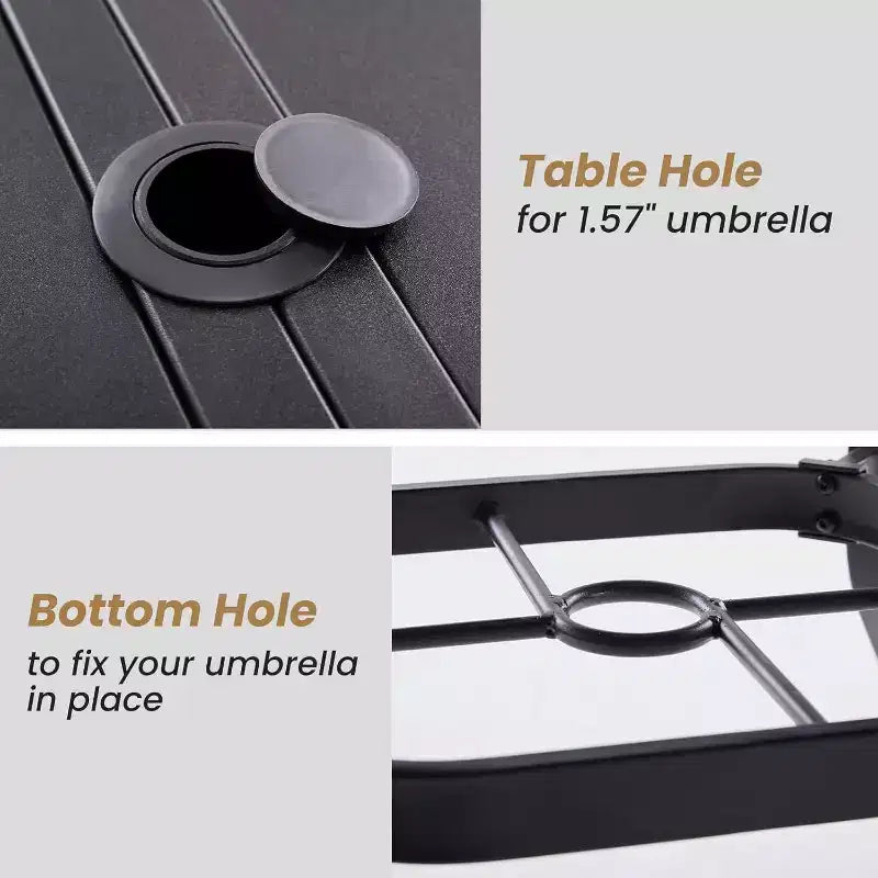 Durable 60x35'' Rectangle Outdoor Dining Table with 1.57'' Umbrella Hole - Weather-Resistant Metal Furniture for Patio, Garden, Backyard, and Poolside