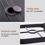 Durable 60x35'' Rectangle Outdoor Dining Table with 1.57'' Umbrella Hole - Weather-Resistant Metal Furniture for Patio, Garden, Backyard, and Poolside