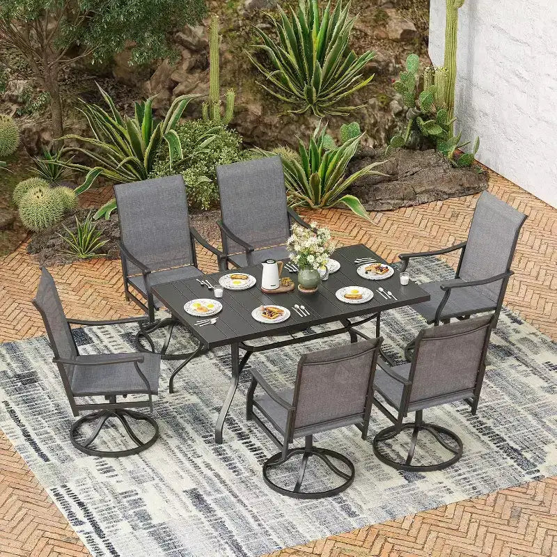 Durable 60x35'' Rectangle Outdoor Dining Table with 1.57'' Umbrella Hole - Weather-Resistant Metal Furniture for Patio, Garden, Backyard, and Poolside