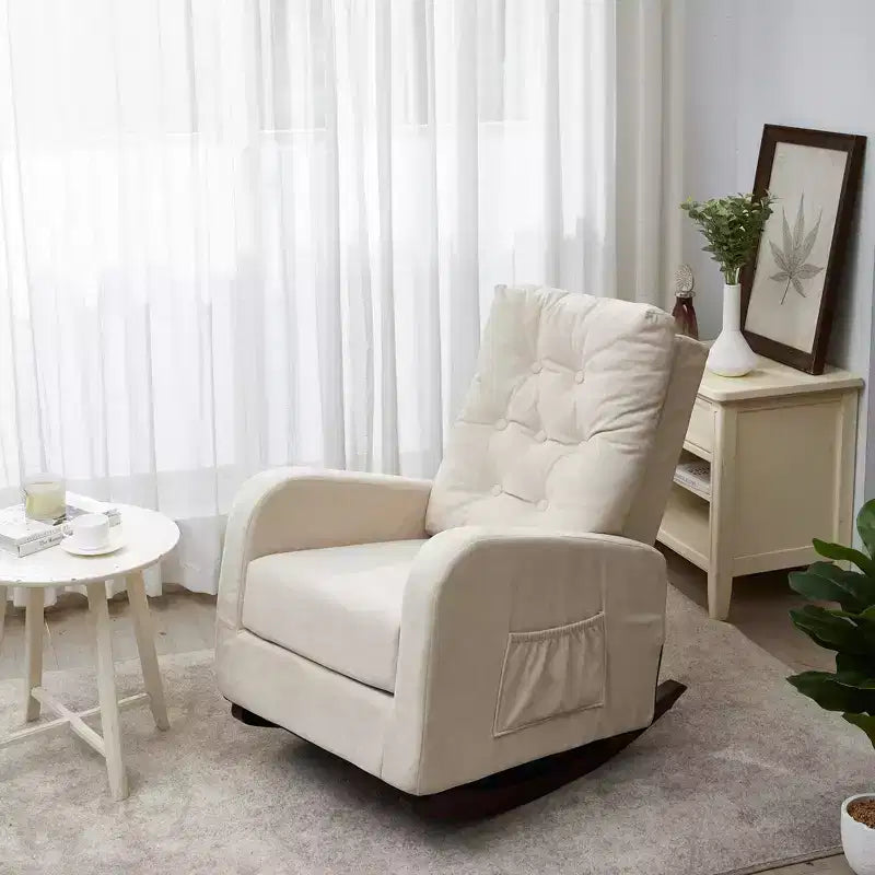 GDFStudio Ruskin Modern Wood Upholstered Adjustable Back Rocking Arm Chairs