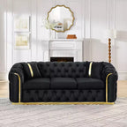 Luxurious 90.6 Inch Velvet Chesterfield Sofa with Button Tufting, Gold Accents, and 2 Pillows - Premium 280g Italian Velvet for Elegant Living Rooms
