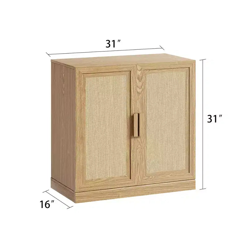 1 Piece Black Wood Grain Storage Cabinet (Wicker Door), Decorative Storage Cabinet