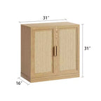 1 Piece Black Wood Grain Storage Cabinet (Wicker Door), Decorative Storage Cabinet