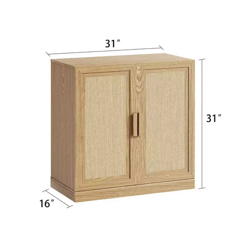 1 Piece Black Wood Grain Storage Cabinet (Wicker Door), Decorative Storage Cabinet