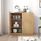 1 Piece Black Wood Grain Storage Cabinet (Wicker Door), Decorative Storage Cabinet