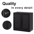 1 Piece Black Wood Grain Storage Cabinet (Wicker Door), Decorative Storage Cabinet