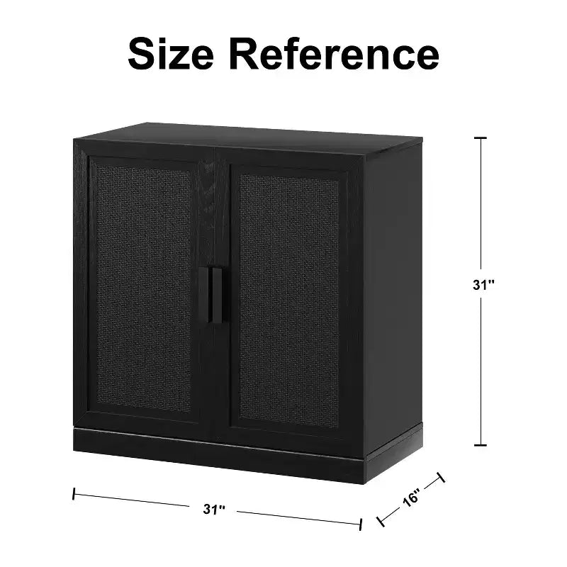 1 Piece Black Wood Grain Storage Cabinet (Wicker Door), Decorative Storage Cabinet