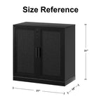 1 Piece Black Wood Grain Storage Cabinet (Wicker Door), Decorative Storage Cabinet