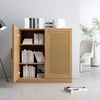 1 Piece Black Wood Grain Storage Cabinet (Wicker Door), Decorative Storage Cabinet