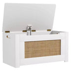 Costway 31.5 Toy Chest for Kids Rattan Toy Storage Box with Flip Top Lid & Safety Hinge