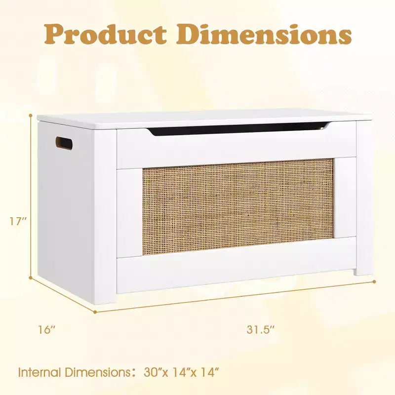 Costway 31.5 Toy Chest for Kids Rattan Toy Storage Box with Flip Top Lid & Safety Hinge