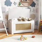 Costway 31.5 Toy Chest for Kids Rattan Toy Storage Box with Flip Top Lid & Safety Hinge