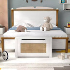 Costway 31.5 Toy Chest for Kids Rattan Toy Storage Box with Flip Top Lid & Safety Hinge