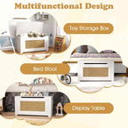 Costway 31.5 Toy Chest for Kids Rattan Toy Storage Box with Flip Top Lid & Safety Hinge
