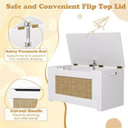 Costway 31.5 Toy Chest for Kids Rattan Toy Storage Box with Flip Top Lid & Safety Hinge