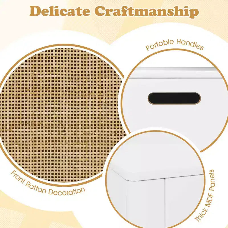Costway 31.5 Toy Chest for Kids Rattan Toy Storage Box with Flip Top Lid & Safety Hinge