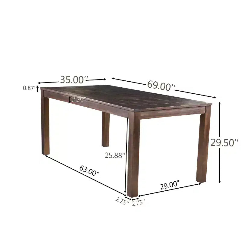 GDFStudio Ebany Outdoor 69 Acacia Wood Dining Table with Slatted Design, Dark Brown