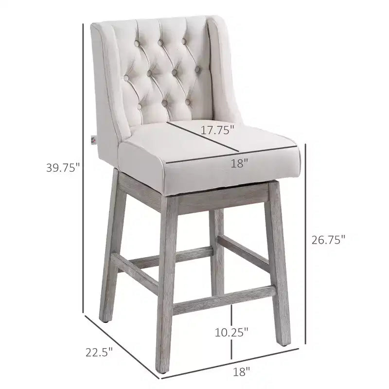 Vatros Counter Height Bar Stools Set of 2, Counter Height Upholstered Barstools, Swivel Bar Stool