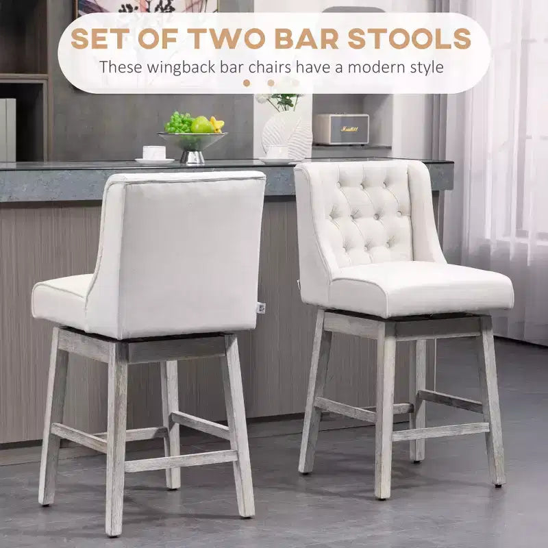 Vatros Counter Height Bar Stools Set of 2, Counter Height Upholstered Barstools, Swivel Bar Stool