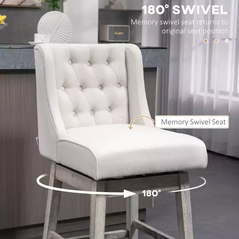 Vatros Counter Height Bar Stools Set of 2, Counter Height Upholstered Barstools, Swivel Bar Stool