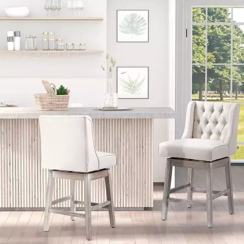 Vatros Counter Height Bar Stools Set of 2, Counter Height Upholstered Barstools, Swivel Bar Stool