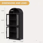 71.4in Tall Wooden Arched Bookshelf with Doors Farmhouse Rounded Bookcases for Living Room, Kitchen, Office (Black)