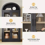 71.4in Tall Wooden Arched Bookshelf with Doors Farmhouse Rounded Bookcases for Living Room, Kitchen, Office (Black)