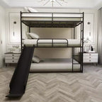 GDFStudio Theodore Modern Metal Full Size Triple Bed with Ladder and Slide