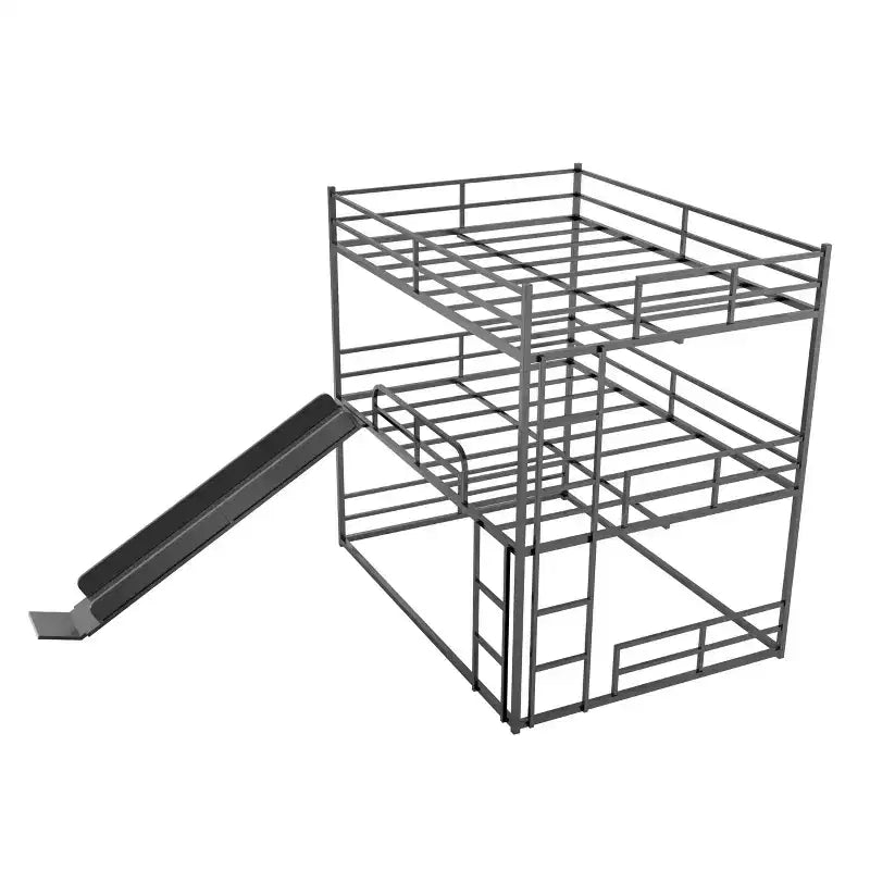 GDFStudio Theodore Modern Metal Full Size Triple Bed with Ladder and Slide