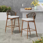 Christopher Knight Home Youssef Outdoor 30 Aluminum and Rattan Barstools with Scallop-shaped Backrest (Set of 2)